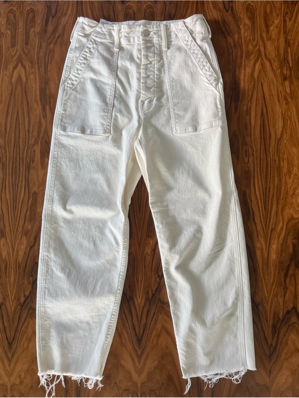 MOTHER Patch Pocket Private Ankle Fray Cream White Jeans Size 25